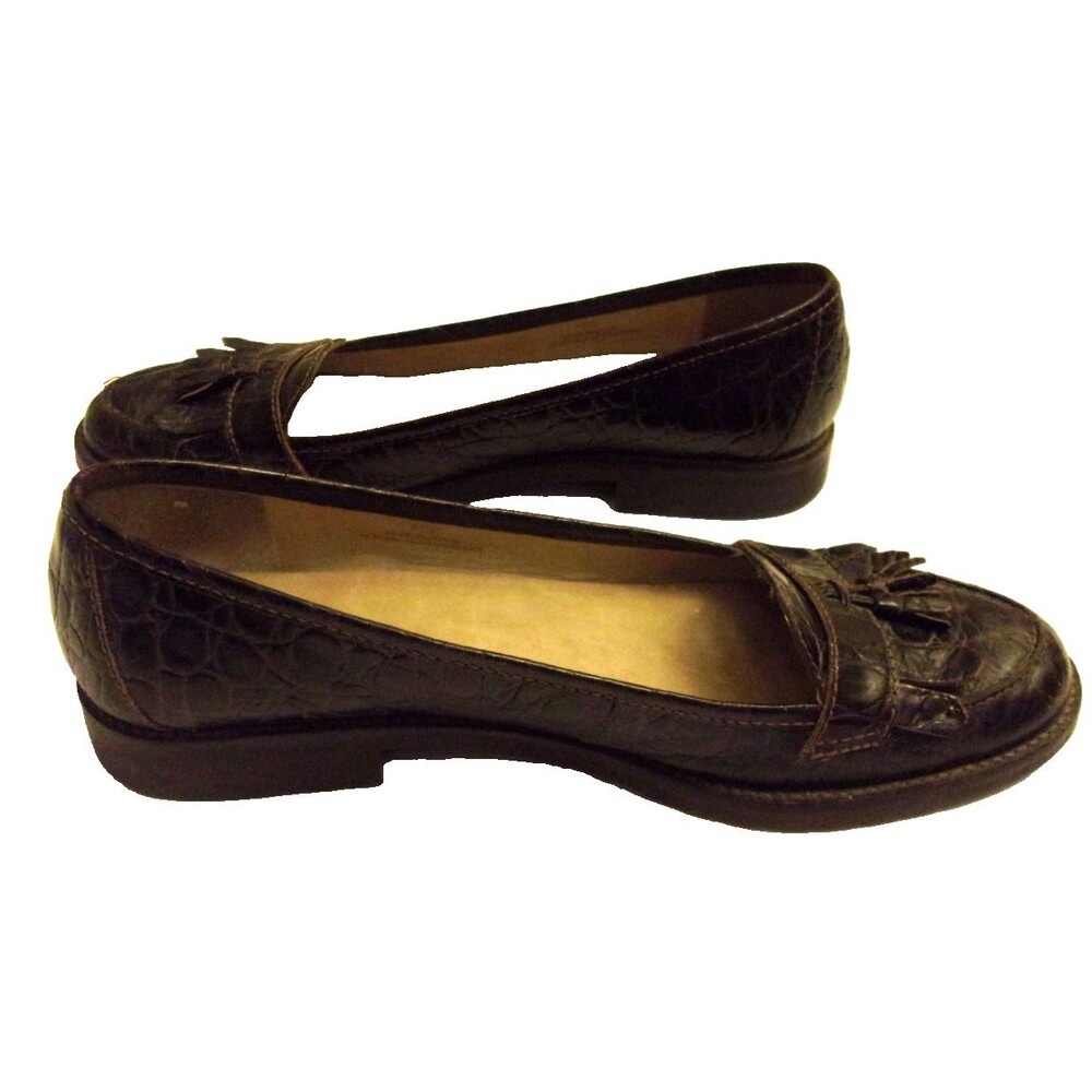 Talbots Brown Tassel Loafers Leather Sz. 9.5 B Rubber Sole Exotic Pattern - Picture 5 of 8